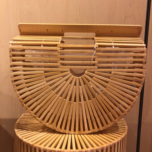 Half moon bamboo slat basket handbag - Picture 4 of 6